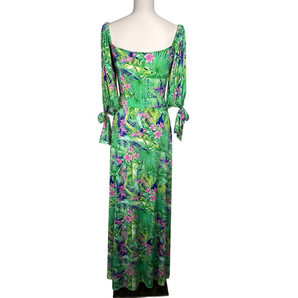 Tropical Palm Print Resort Maxi Dress Beach Cover Up Twist Front Size Large - Picture 5 of 11